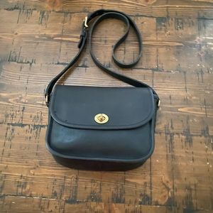 * SOLD *Vintage  Coach Rare Collegiate Black Leather Crossbody